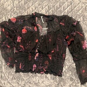 Floral Black and Pink Women's Top